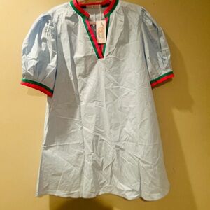 NWT Boutique Light Blue Dress with pink and Green Trim